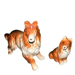 Vintage Atlas Japan Porcelain Set Of Dogs Collie